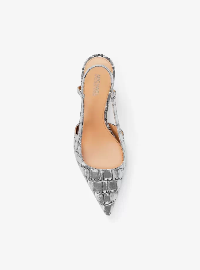 Alora Metallic Crocodile Embossed Leather Slingback Pump