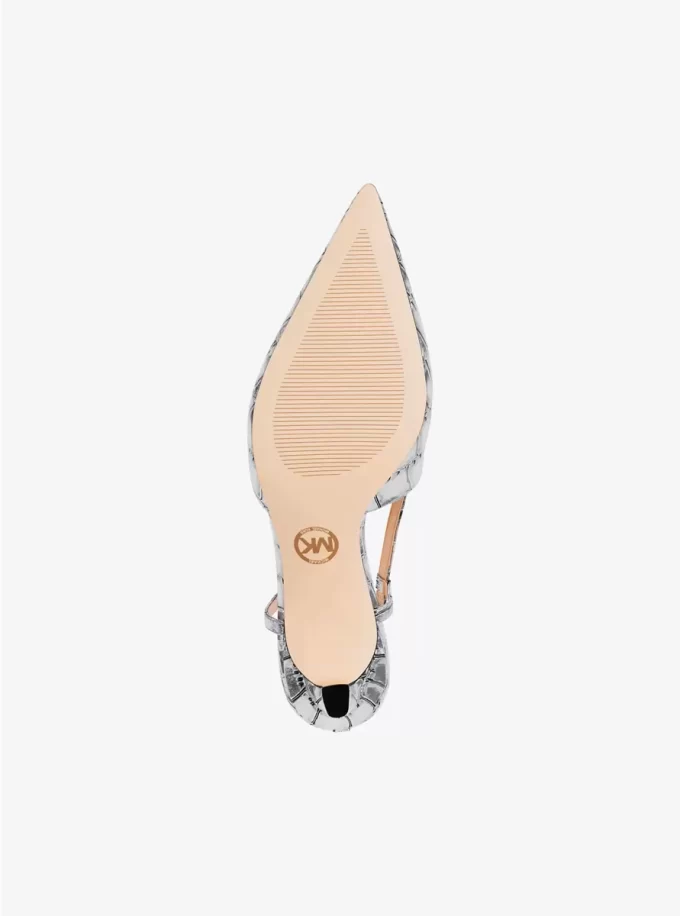 Alora Metallic Crocodile Embossed Leather Slingback Pump