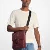Colby Logo Embossed Burnished Leather Messenger Bag