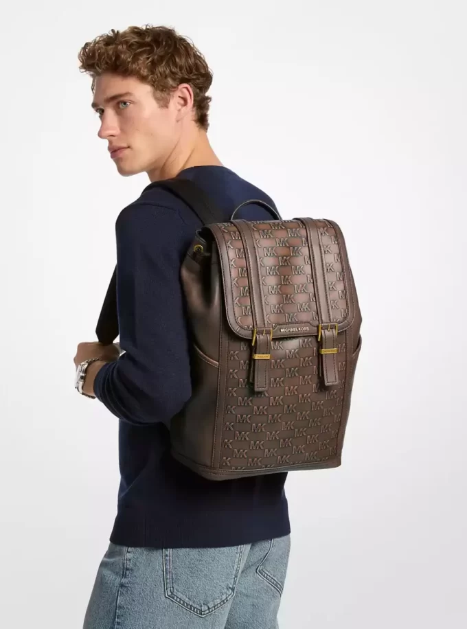 Colby Medium Logo Embossed Burnished Leather Backpack Colby Medium Logo Embossed Burnished Leather Backpack