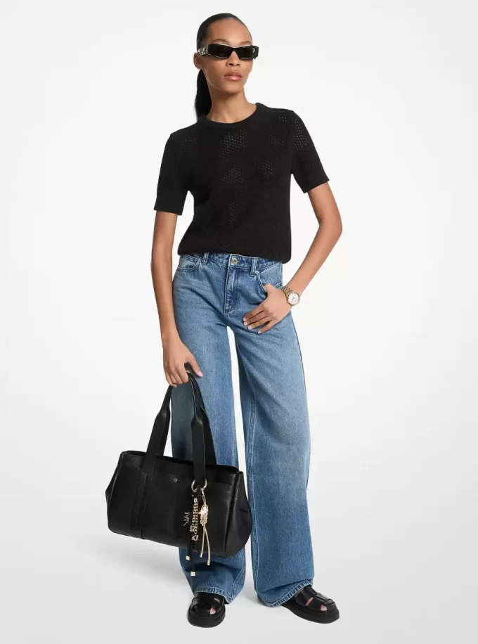 Cotton and Cashmere Mesh Short-Sleeve Sweater Cotton and Cashmere Mesh Short-Sleeve Sweater