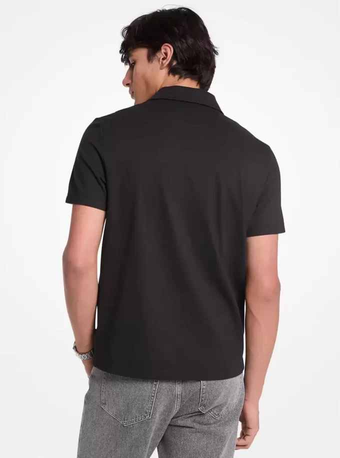 Cotton Blend Piqué Zip-Up Polo Shirt
