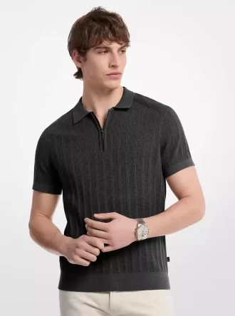 Cotton Knit Zip Polo Shirt