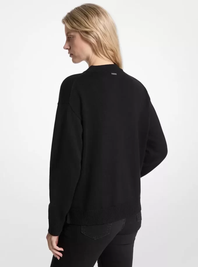 Embellished Logo Cotton Blend Sweater