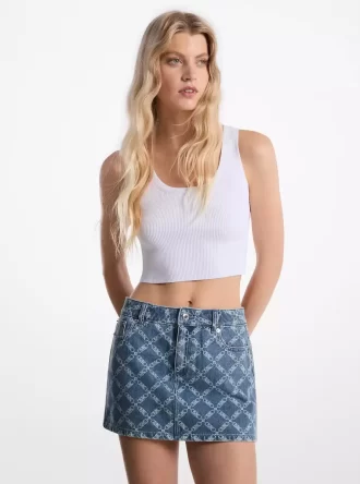 Empire Diamond Print Denim Skirt