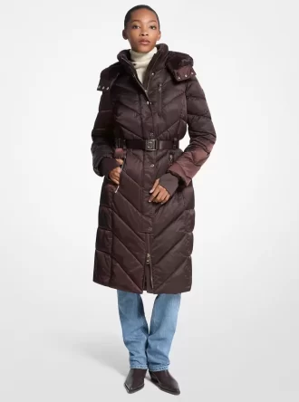 Faux Fur Trim Belted Puffer Coat