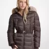 Faux Fur Trim Belted Puffer Jacket