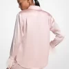 Feather Trim Satin Pajama Shirt Feather Trim Satin Pajama Shirt