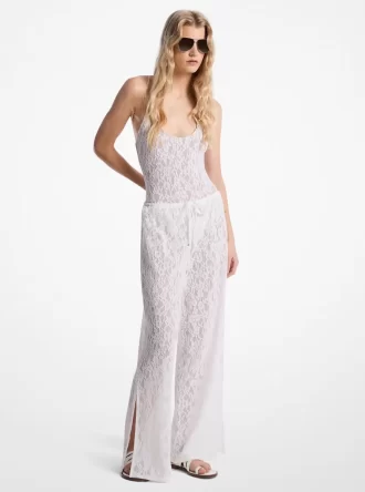 Floral Lace Stretch Nylon Drawstring Pants