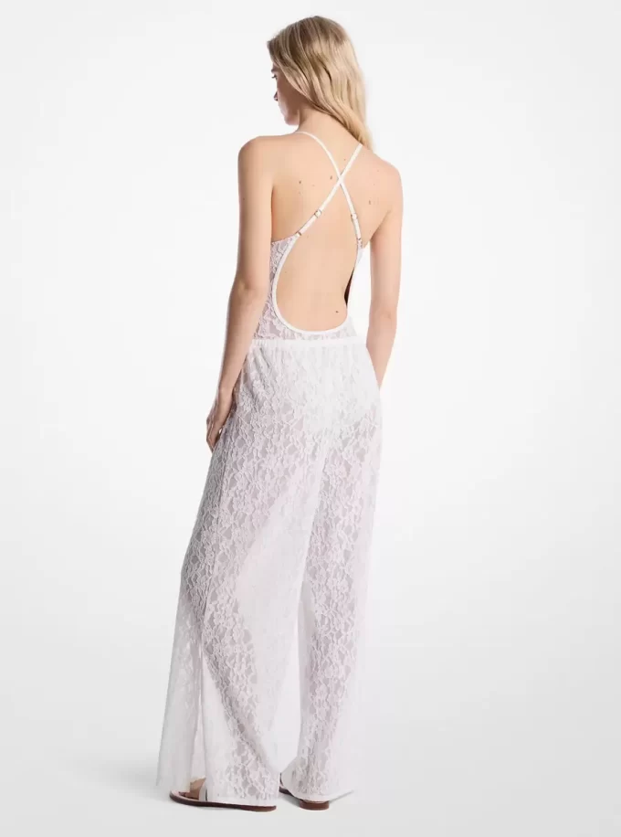 Floral Lace Stretch Nylon Drawstring Pants