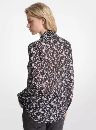 Floral Print Georgette Tie-Neck Blouse