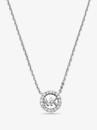 Fulton Precious-Metal Plated Sterling Silver Pavé Logo Charm Necklace