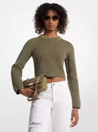 Garment-Dyed Ribbed Cotton Cropped Sweater
