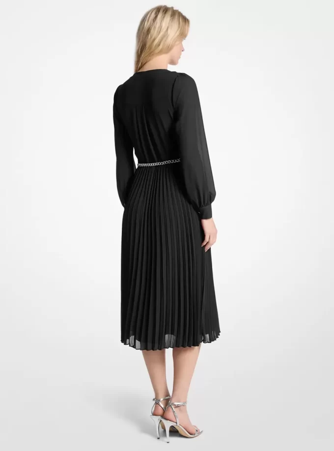 Georgette Belted Pleated Shirtdress
