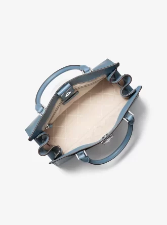 Hamilton Medium Leather and Snake Embossed Stripe Satchel