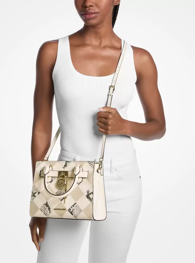 Hamilton Small Patchwork and Snake Embossed Satchel