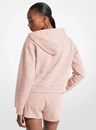 Heart Embroidered Cotton Blend Hoodie