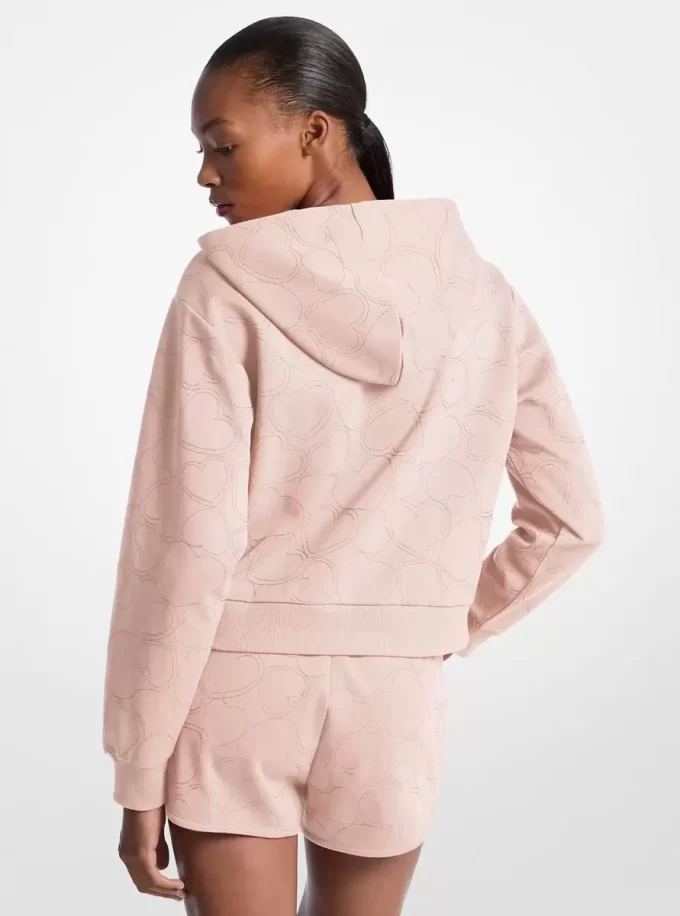 Heart Embroidered Cotton Blend Hoodie Heart Embroidered Cotton Blend Hoodie