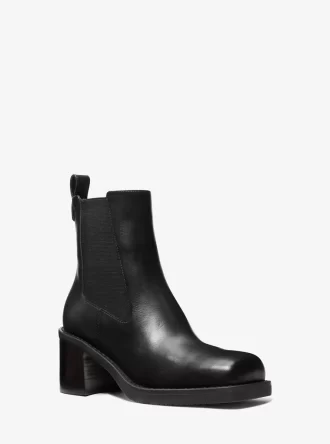 Houston Leather Block Heel Ankle Boot Houston Leather Block Heel Ankle Boot