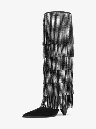 Jayla Embellished Leather Fringed Boot