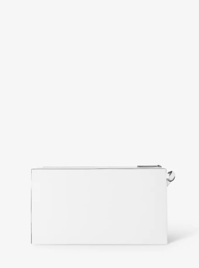 Jet Set Large Studded Pebbled Leather Wristlet