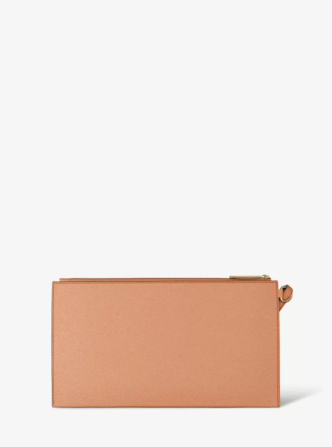 Jet Set Large Studded Pebbled Leather Wristlet