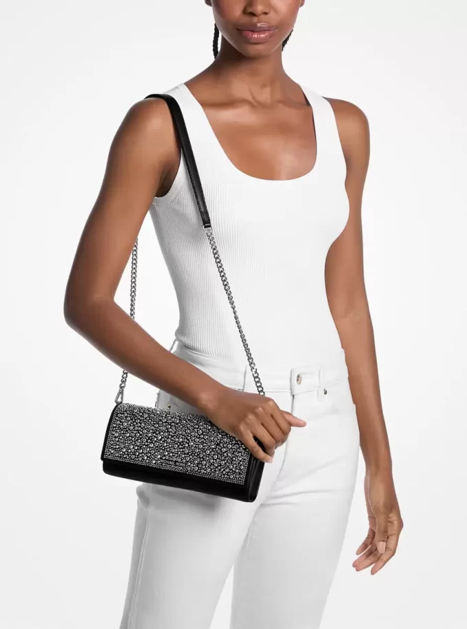 Jet Set Medium Embellished Metallic Leather Clutch