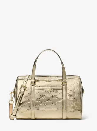 Jet Set Medium Metallic Logo Debossed Satchel