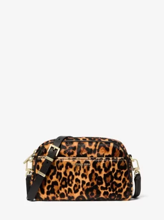 Jet Set Small Leopard Print Calf Hair Camera Crossbody Bag
