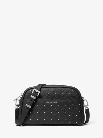 Jet Set Small Studded Pebbled Leather Camera Crossbody Bag