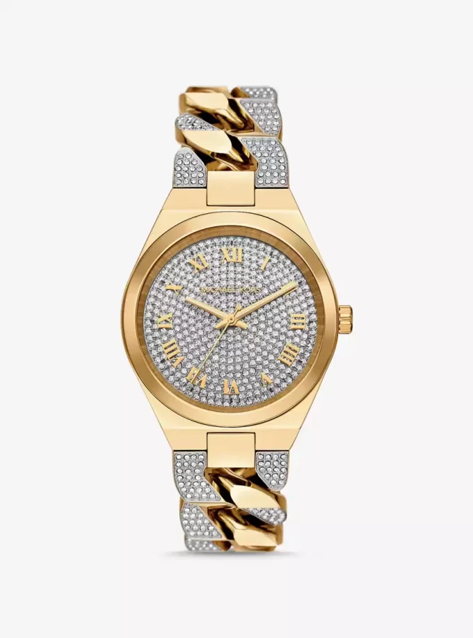 Lennox Pavé Gold-Tone Curb-Link Watch