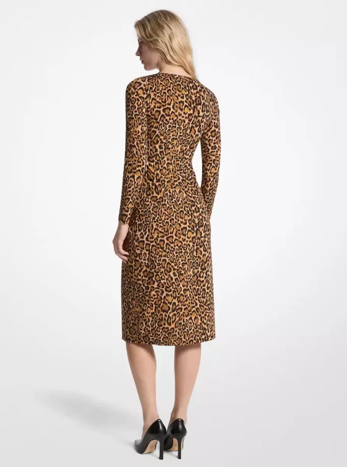 Leopard Print Matte Jersey Ruched Dress