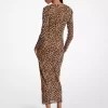 Leopard Print Nylon Mesh Midi Dress