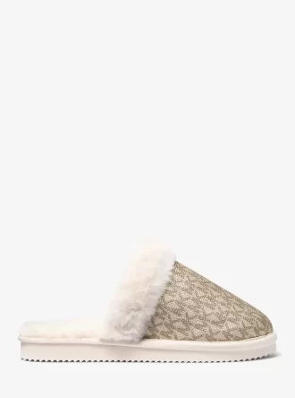 Liddy Metallic Signature Logo and Faux Fur Slipper