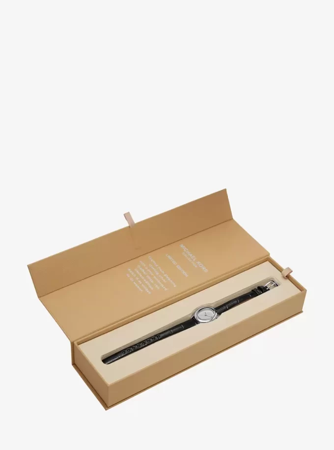 Limited-Edition Petite Maude Silver-Tone and Crocodile Embossed Leather Watch