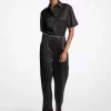 Logo Jacquard Satin Belted Jumpsuit