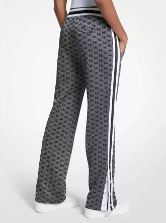 Logo Print Metallic Stretch Knit Track Pants
