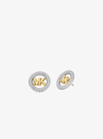 Medium Precious Metal-Plated Brass Pavé Logo Stud Earrings