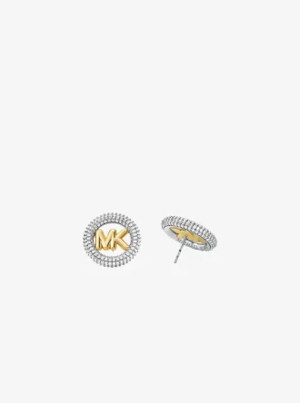 Medium Precious Metal-Plated Brass Pavé Logo Stud Earrings