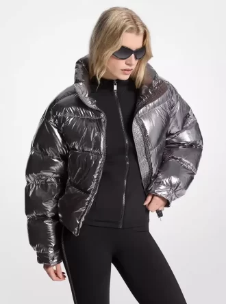 Metallic Nylon Ciré Puffer Jacket