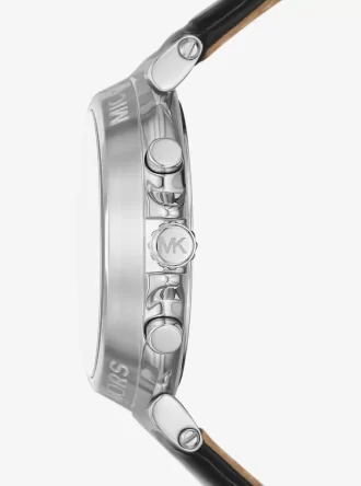 Oversized Maren Silver-Tone and Crocodile Embossed Leather Watch
