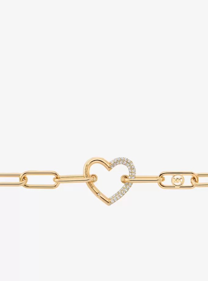 Pavé Heart Curb-Link Bracelet