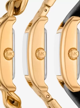 Petite Monroe Gold-Tone and Crocodile-Embossed Leather Watch Strap Set