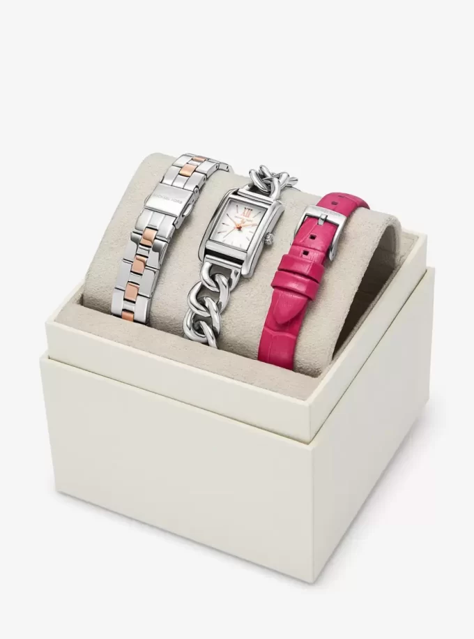 Petite Monroe Two-Tone and Crocodile-Embossed Leather Watch Strap Set