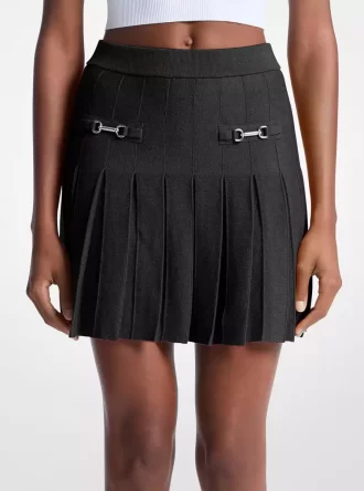 Pleated Cotton Blend Mini Skirt
