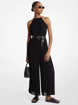 Pleated Georgette Halter Jumpsuit