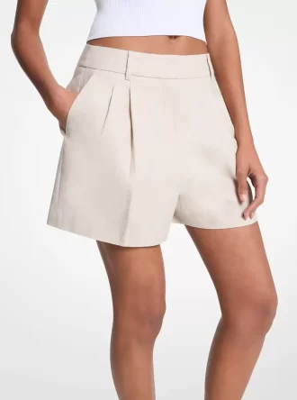 Pleated Linen and Cotton Shorts