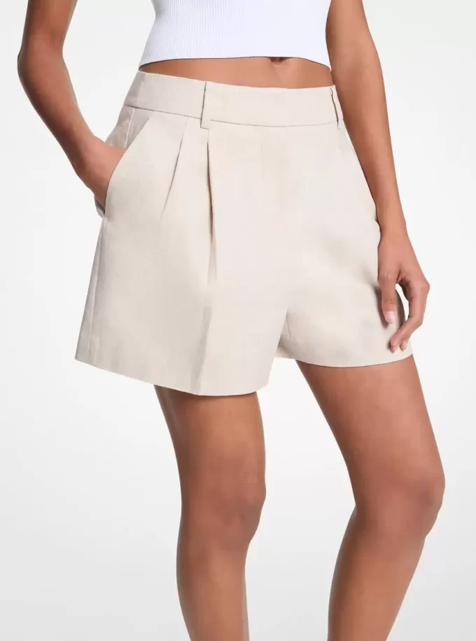 Pleated Linen and Cotton Shorts