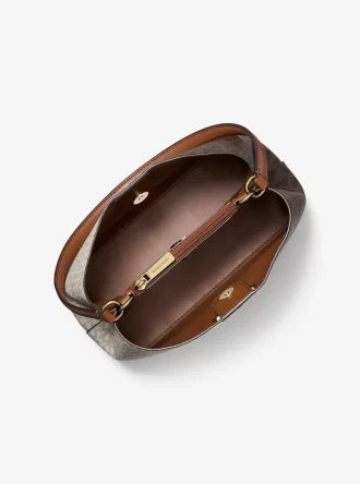 Pratt Medium Two-Tone Signature Logo Shoulder Bag