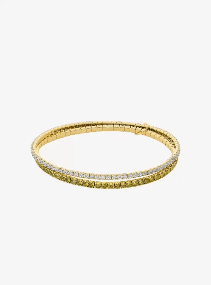 Precious Metal-Plated Brass Double Wrap Stretch Tennis Bracelet